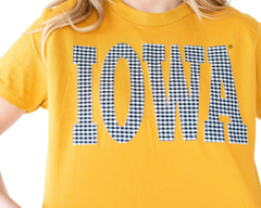 BLACK + WHITE GINGHAM IOWA - MUSTARD CROP TEE