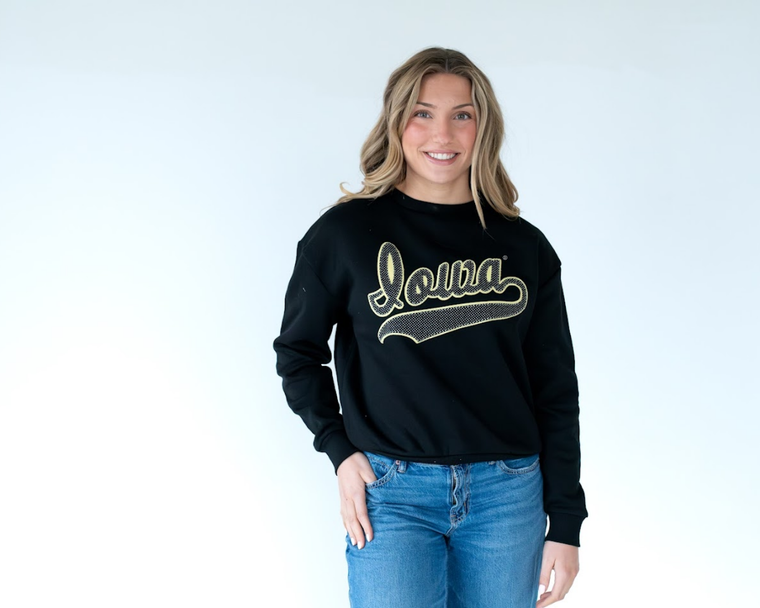 BLACK/WHITE POLKA DOT/YELLOW CURSIVE IOWA - BLACK CREW