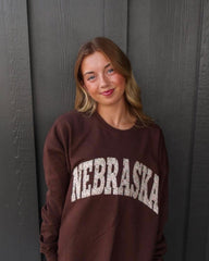DAINTY MUTED FLORAL NEBRASKA- CHOCOLATE BROWN CREW
