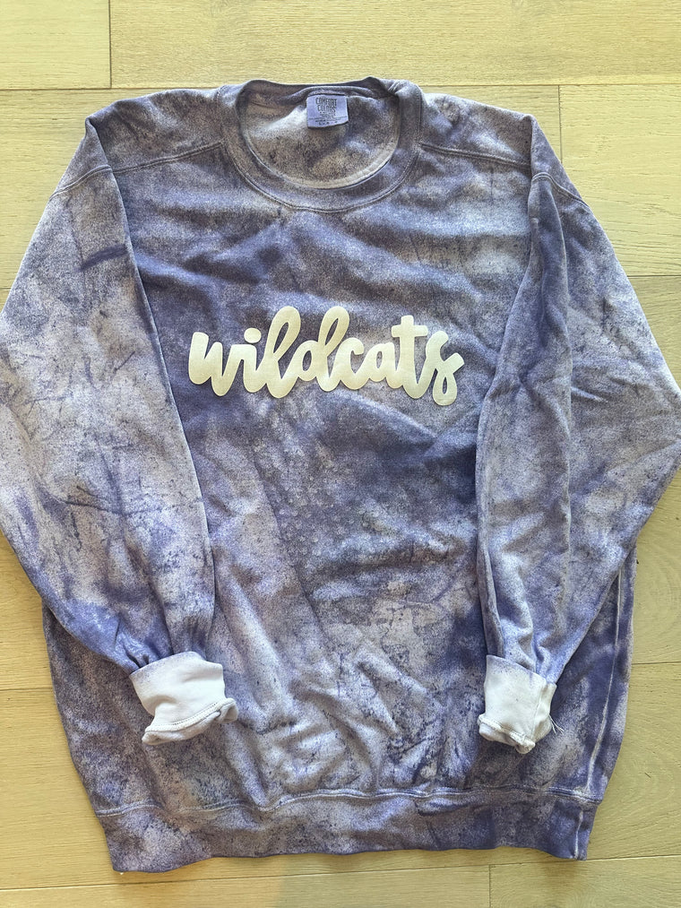 WHITE MODERN WILDCATS - PURPLE DYED CREW