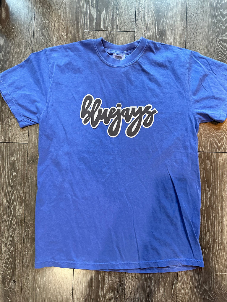 CURSIVE BLUEJAYS - BLUE COMFORT COLORS TEE - YOUTH + ADULT