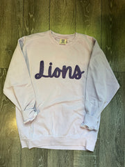 CURSIVE PURPLE SPARKLE LIONS - ORCHID COMFORT COLORS CREWNECK
