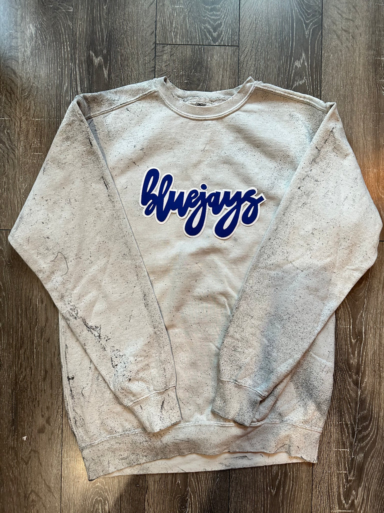 CURSIVE BLUEJAYS - GREY DYED CREW