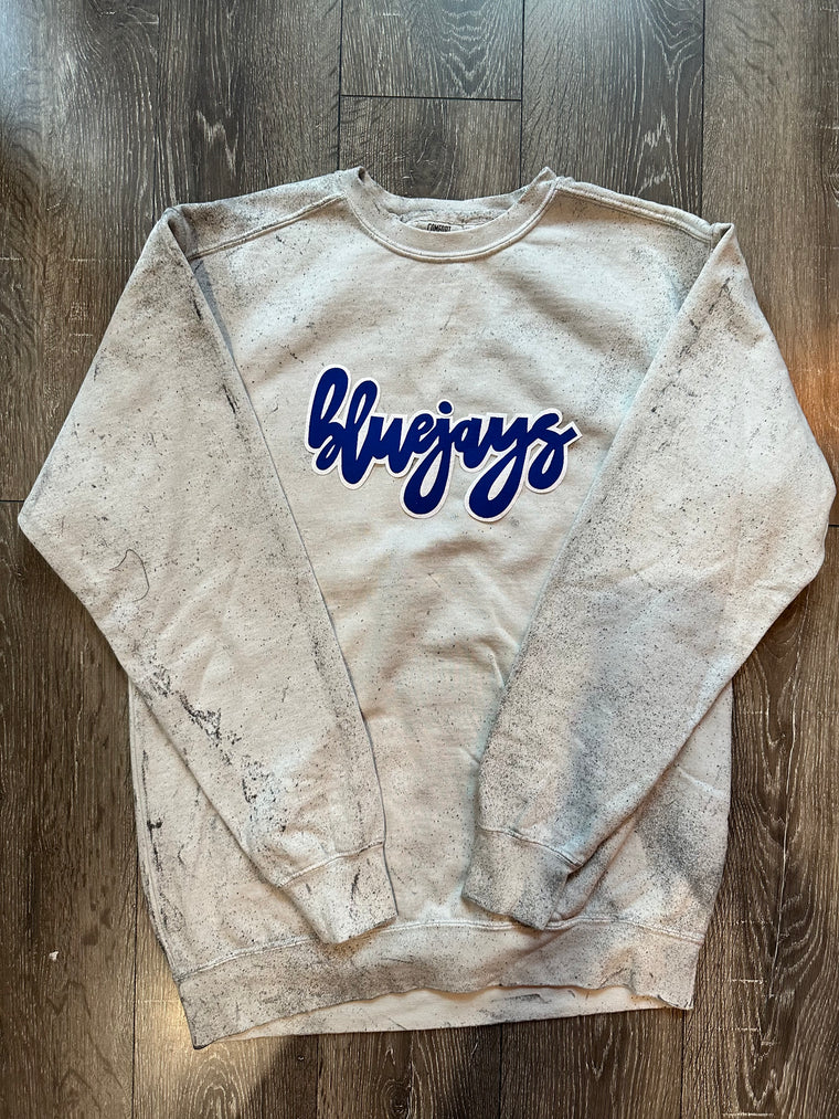 CURSIVE BLUEJAYS - GREY DYED CREW