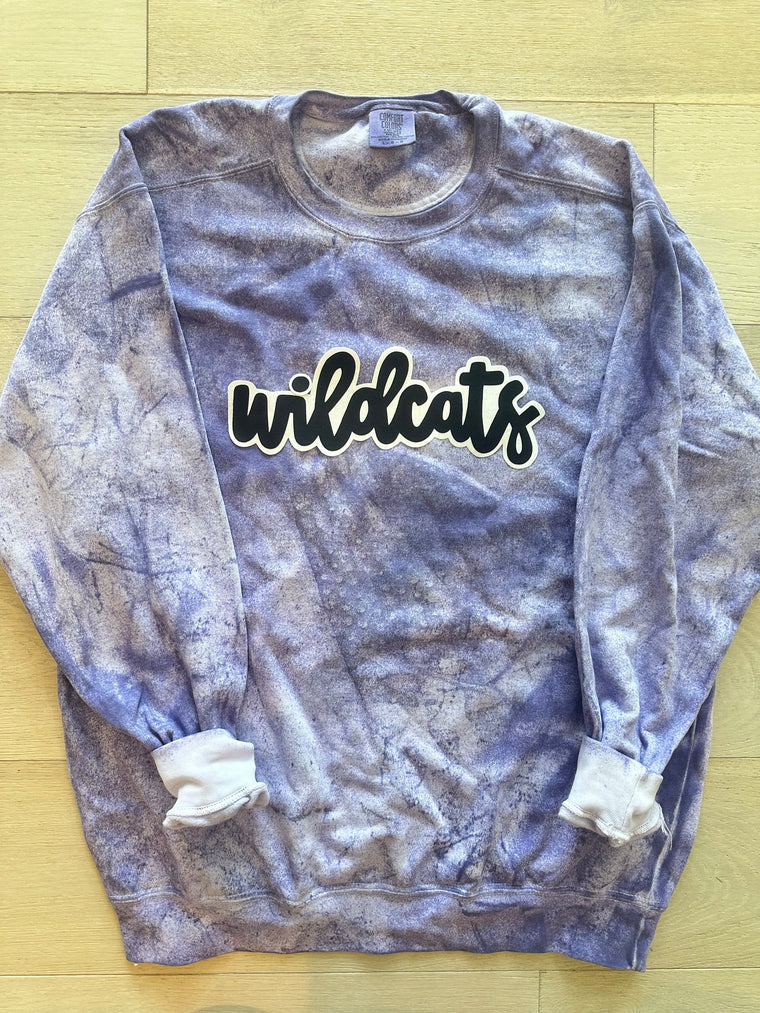 BLACK/WHITE MODERN WILDCATS - PURPLE DYED CREW