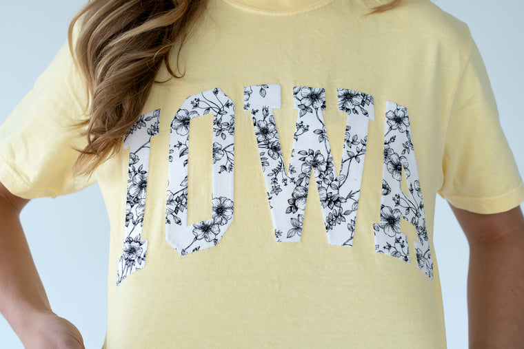 BLACK/WHITE FLORAL IOWA - BUTTER YELLOW TSHIRT