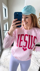 JESUS w/ HEART - LIGHT PINK CREW