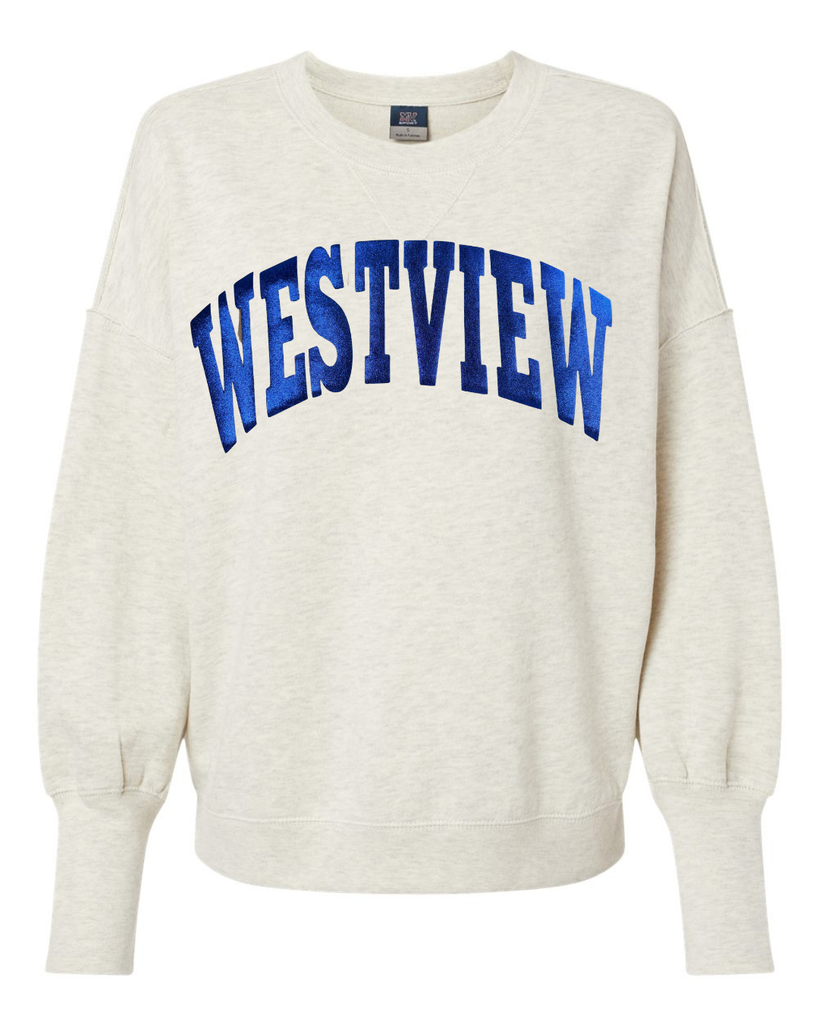 BLUE METALLIC WESTVIEW - OATMEAL SUEDED CREWNECK