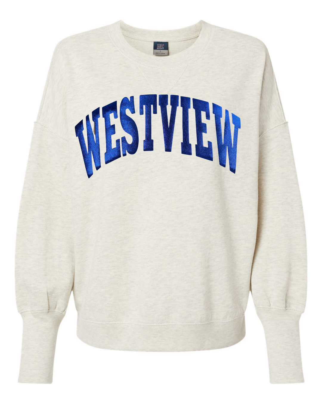 BLUE METALLIC WESTVIEW - OATMEAL SUEDED CREWNECK