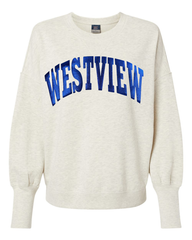 BLUE METALLIC WESTVIEW - OATMEAL SUEDED CREWNECK