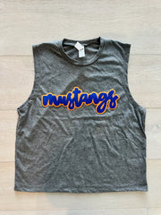 MUSTANGS - GREY CROP MUSCLE TANK