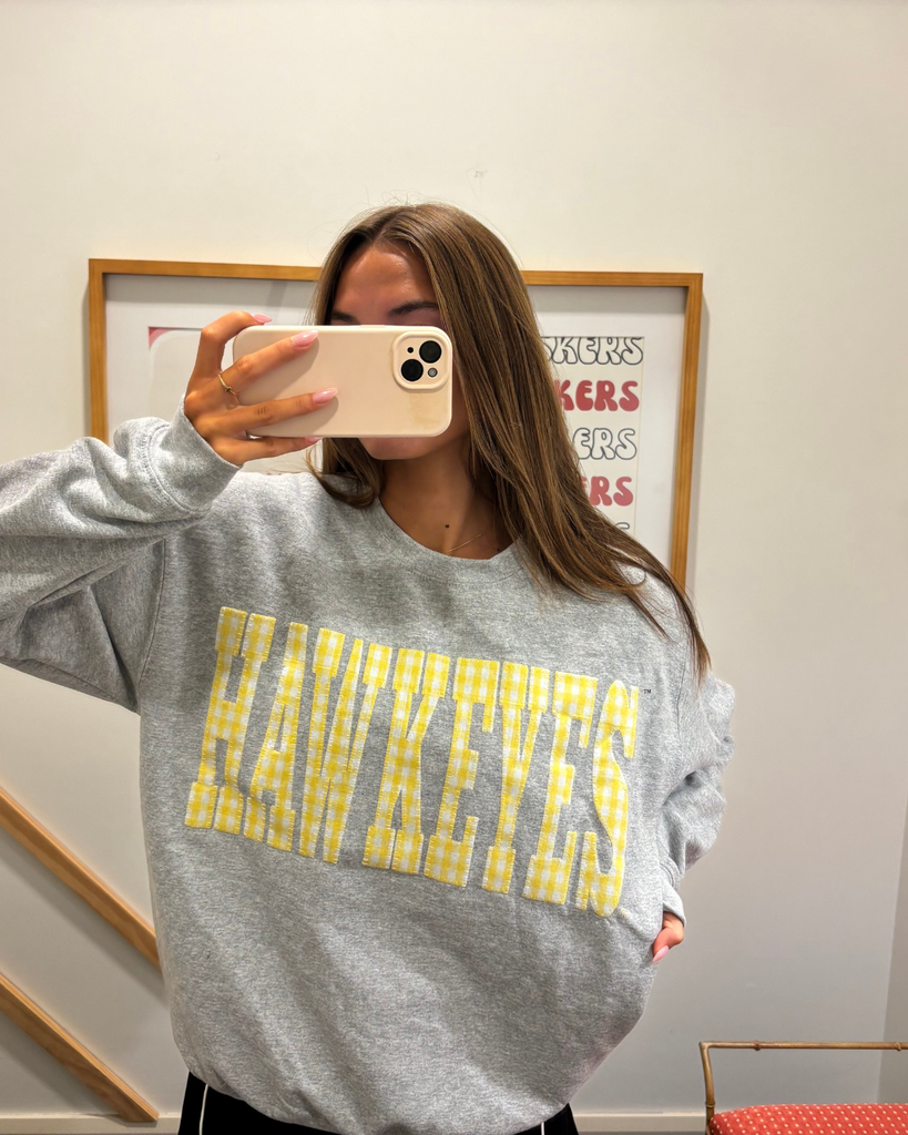 YELLOW GINGHAM HAWKEYES - ASH GREY CREW