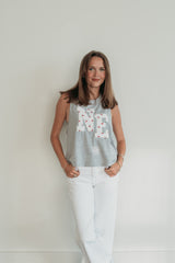 VARSITY CHERRY NE - GREY CROP RACERBACK TANK (CROP + FULL LENGTH)