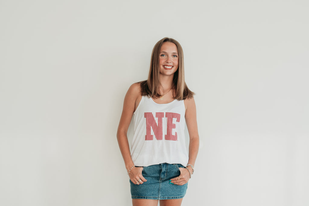 VARSITY RED GINGHAM NE - WHITE RACERBACK TANK