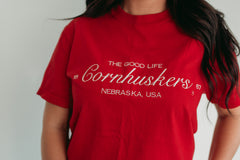 EMBROIDERED THE GOOD LIFE CORNHUSKERS  - RED TEE