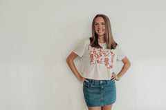 VARSITY RED FLORAL NU  - HEATHER DUST CROP TEE