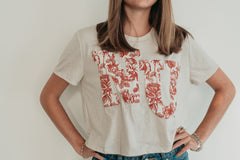 VARSITY RED FLORAL NU  - HEATHER DUST CROP TEE