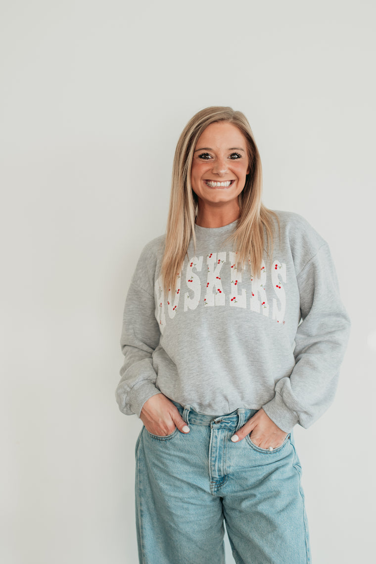VARSITY CHERRY HUSKERS - GREY CROP CREW