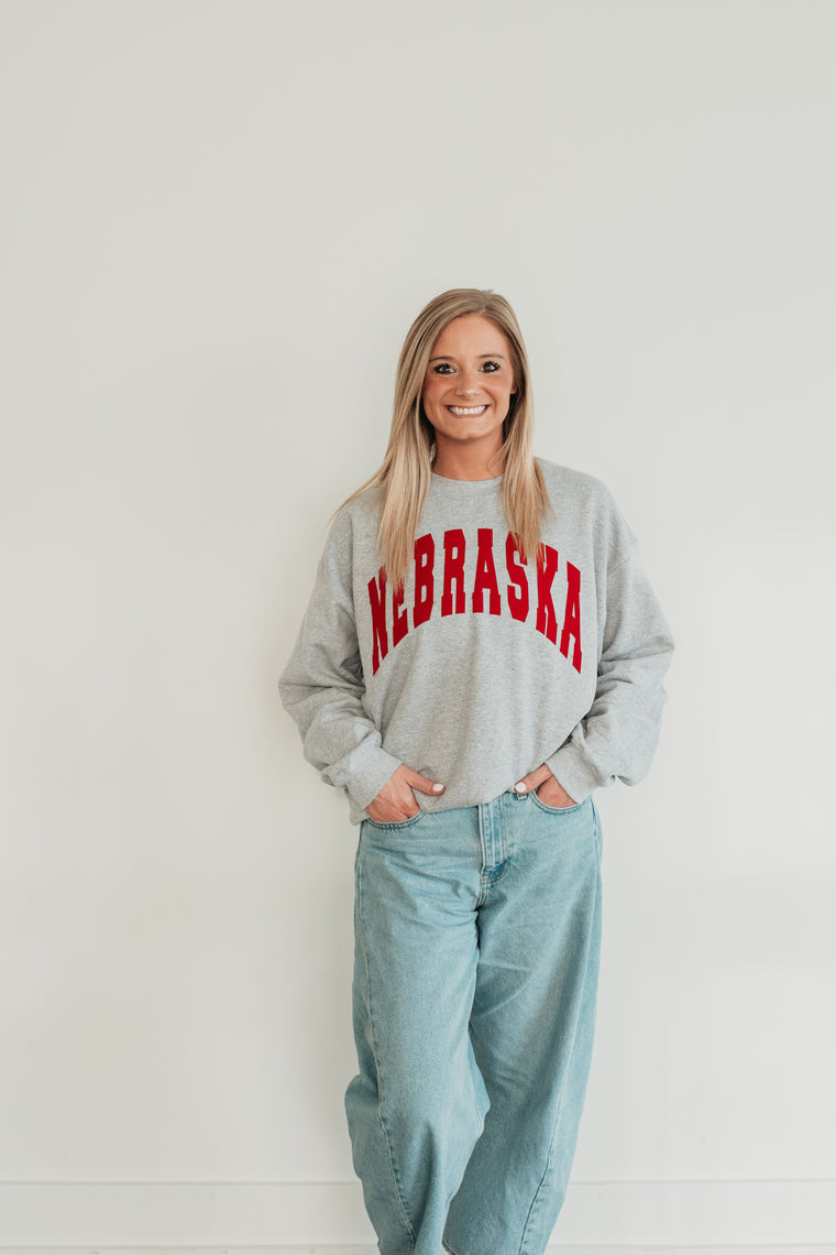 VARSITY RED NEBRASKA - SPORT GREY CREWNECK