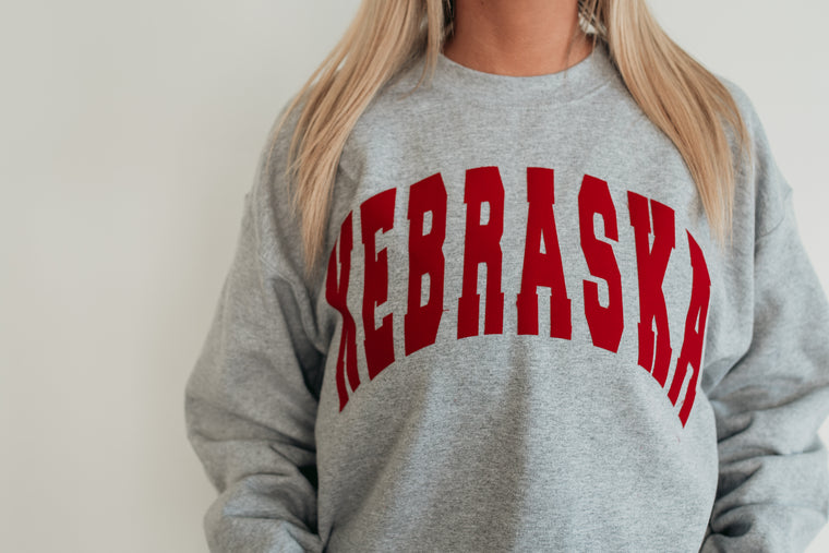 VARSITY RED NEBRASKA - SPORT GREY CREWNECK