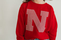 RED GINGHAM N - RED CREWNECK (TODDLER + YOUTH + ADULT)