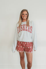 VARSITY RED GINGHAM HUSKERS - ASH GREY CREW