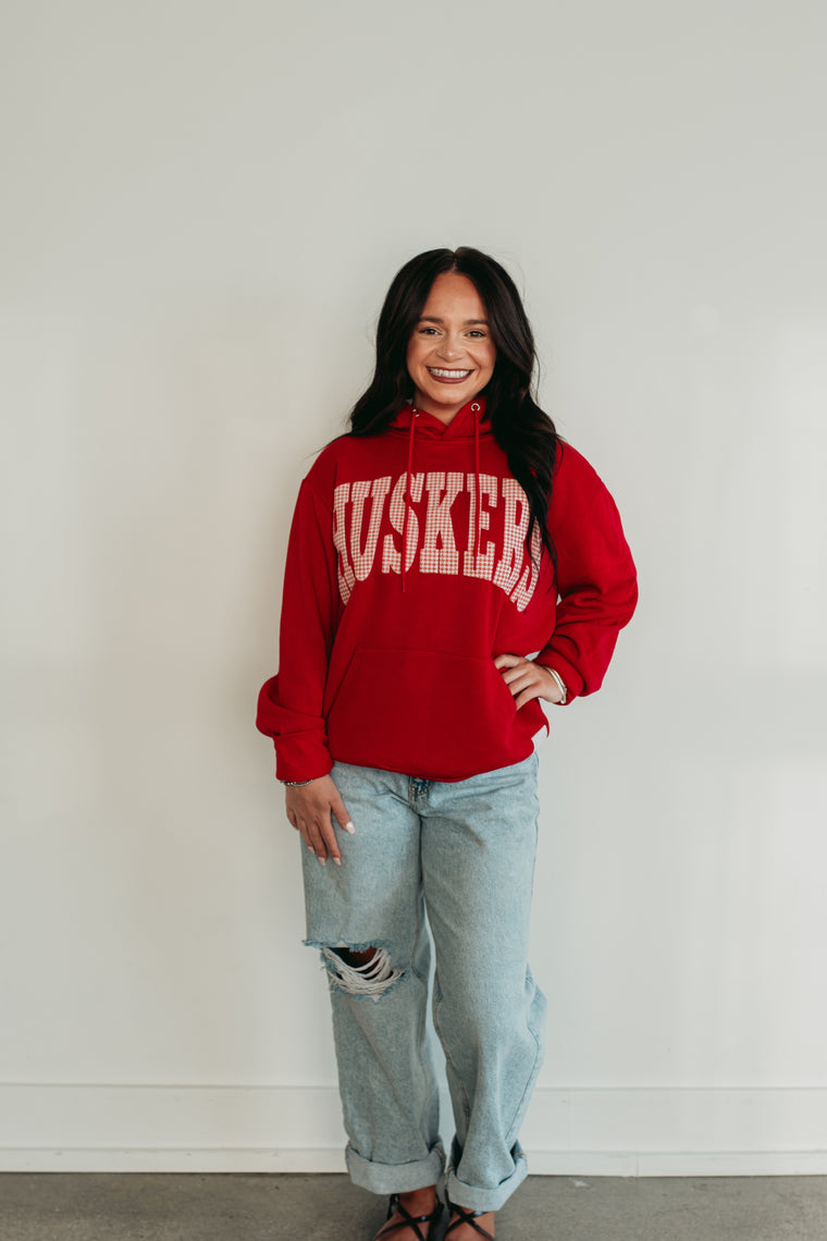 VARSITY RED HOUNDSTOOTH HUSKERS - RED HOODIE