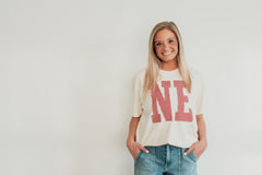 RED GINGHAM VARSITY NE  - IVORY TEE