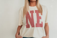 RED GINGHAM VARSITY NE  - IVORY TEE