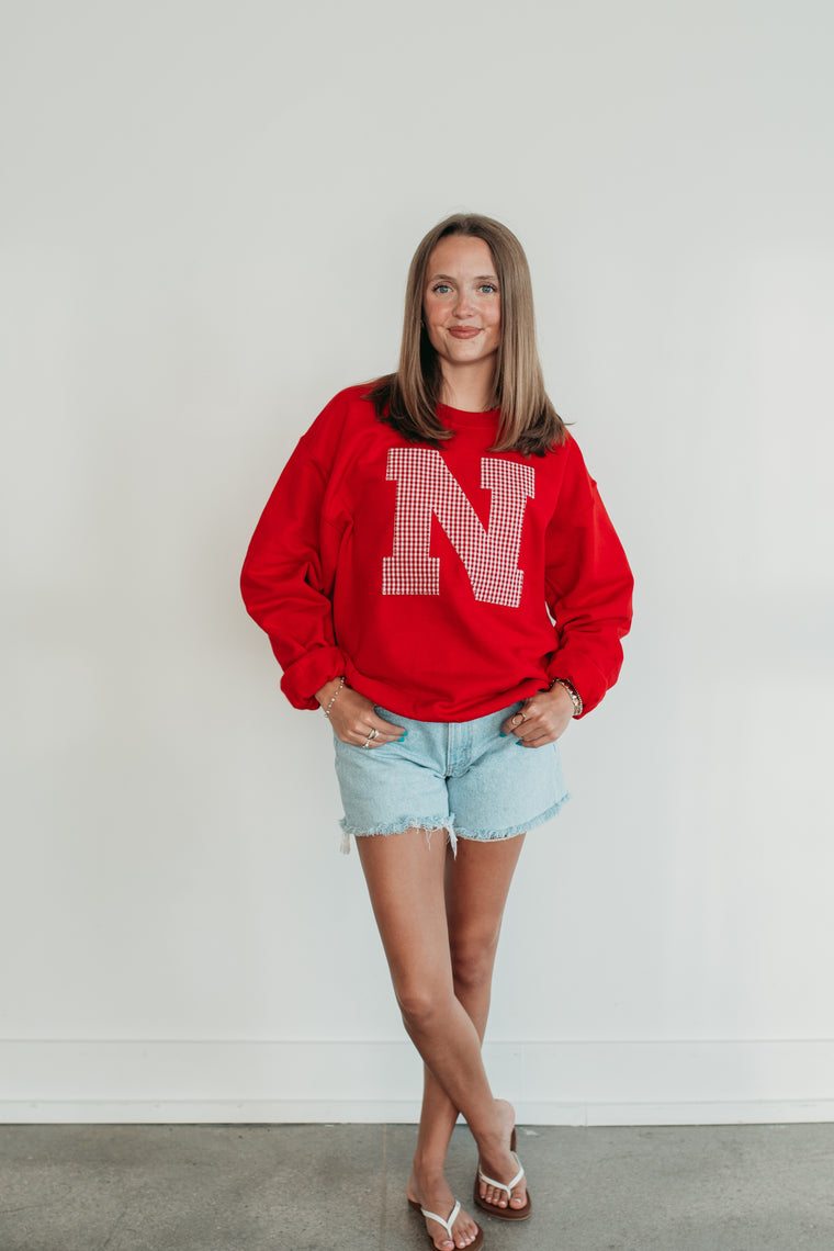 RED GINGHAM N - RED CREWNECK (TODDLER + YOUTH + ADULT)
