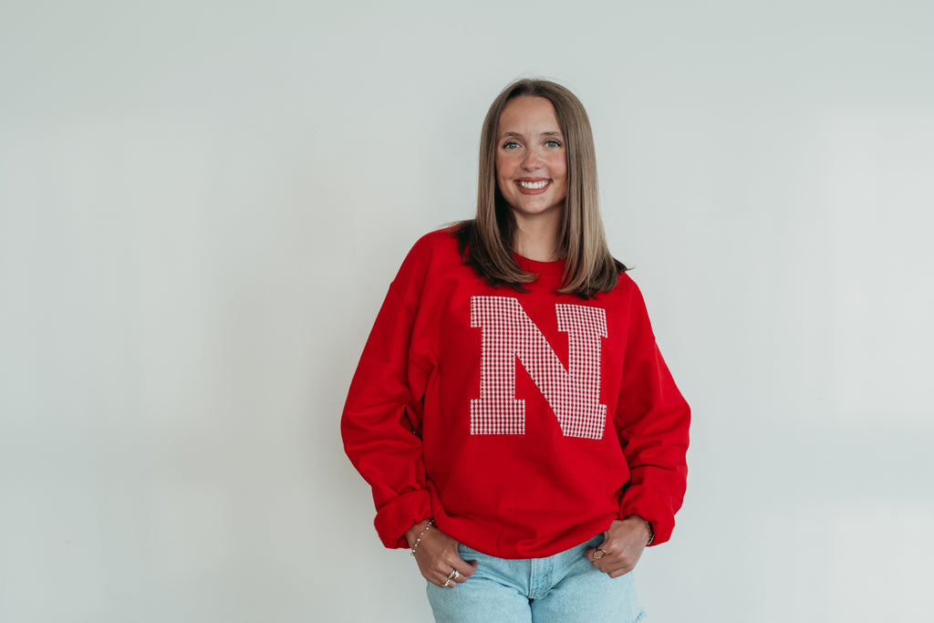 RED GINGHAM N - RED CREWNECK (TODDLER + YOUTH + ADULT)