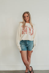 RED FLORAL NU - IVORY COMFORTWASH CREWNECK