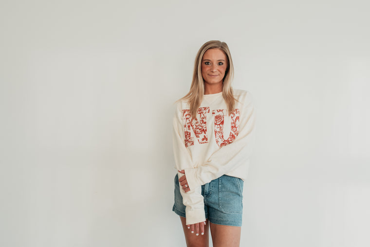 RED FLORAL NU - IVORY COMFORTWASH CREWNECK