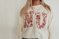 RED FLORAL NU - IVORY COMFORTWASH CREWNECK