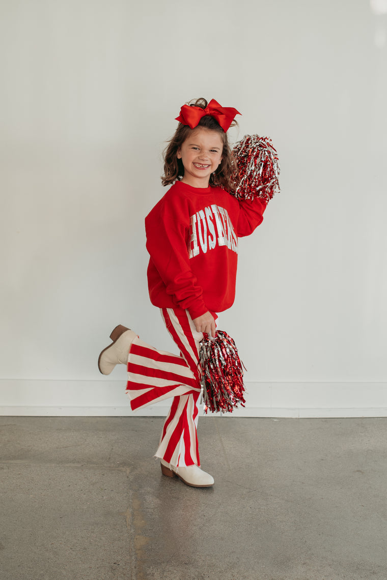 VARSITY SILVER METALLIC HUSKERS - RED CREWNECK (TODDLER + YOUTH)