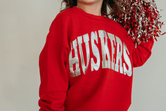 VARSITY SILVER METALLIC HUSKERS - RED CREWNECK (TODDLER + YOUTH)