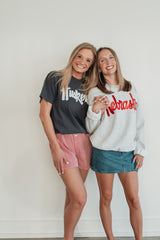 WHITE SPARKLE HUSKERS SCRIPT  - CHARCOAL COMFORT COLORS TEE