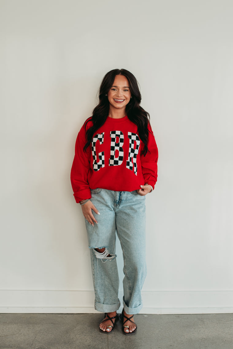VARSITY BLACK/WHTIE CHECKERED GBR - RED CREWNECK
