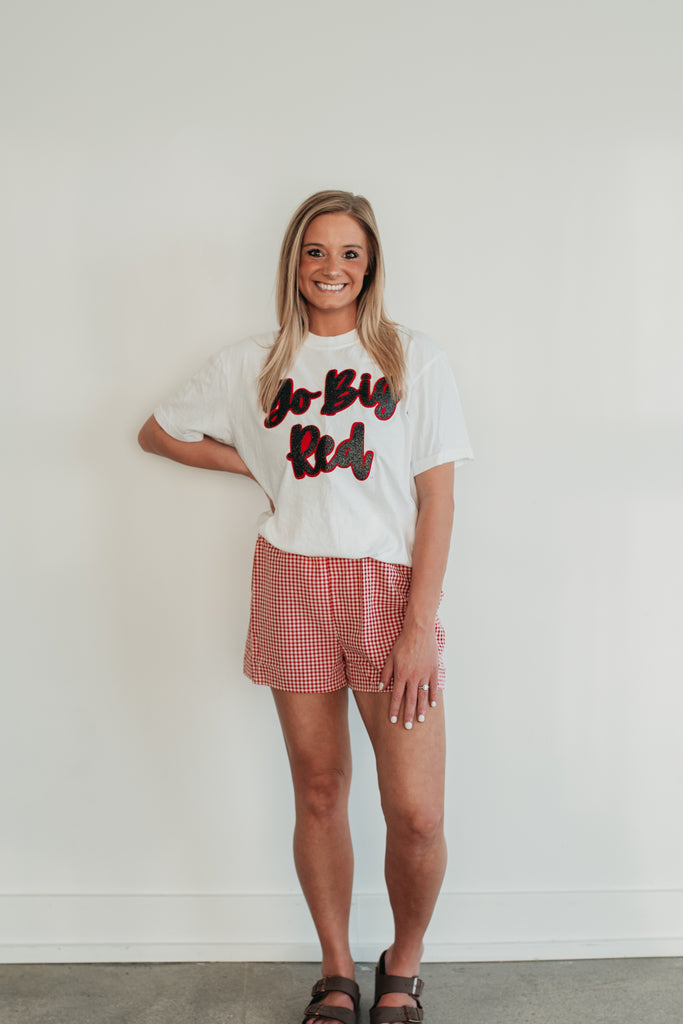 CURSIVE BLACK/RED GO BIG RED  - WHITE TEE