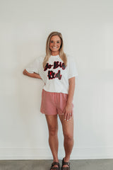 CURSIVE BLACK/RED GO BIG RED  - WHITE TEE