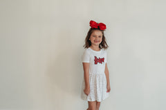 RED SPARKLE/BLACK SPARKLE HUSKERS W/ SILVER STAR - WHITE DOT DRESS (INFANT + TODDLER