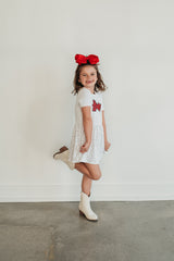 RED SPARKLE/BLACK SPARKLE HUSKERS W/ SILVER STAR - WHITE DOT DRESS (INFANT + TODDLER