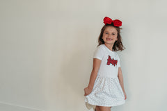 RED SPARKLE/BLACK SPARKLE HUSKERS W/ SILVER STAR - WHITE DOT DRESS (INFANT + TODDLER