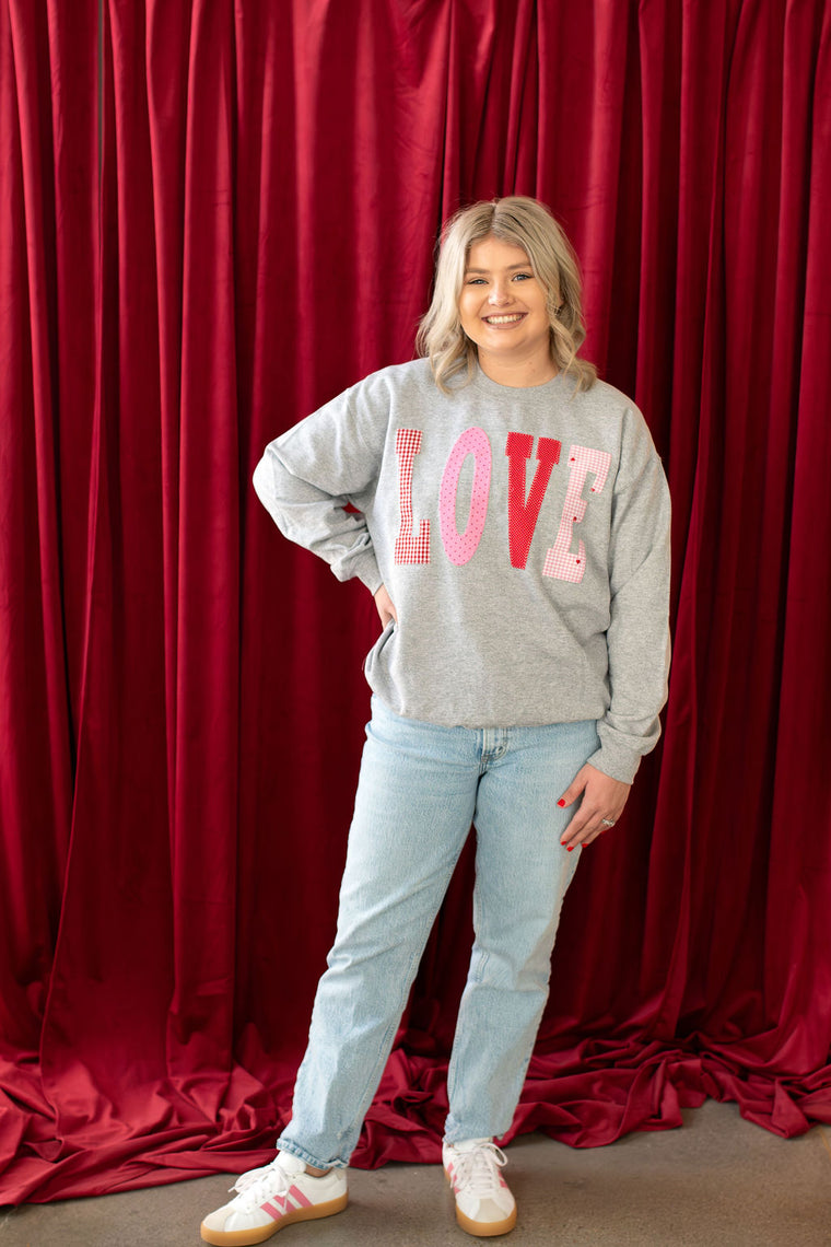 PATCHWORK LOVE - SPORT GREY CREWNECK