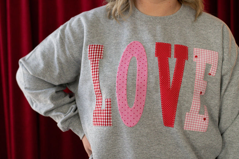 PATCHWORK LOVE - SPORT GREY CREWNECK