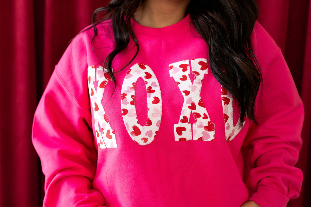 RED/PINK HEARTS XOXO - HOT PINK CREWNECK (TODDLER + YOUTH + ADULT)