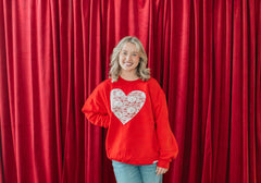 LACE HEART - RED CREWNECK (TODDLER + YOUTH + ADULT)