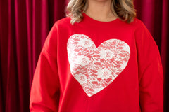 LACE HEART - RED CREWNECK (TODDLER + YOUTH + ADULT)