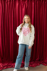 HEART - FLORAL HEARTS + PINK GINGHAM - GREY MOCKNECK