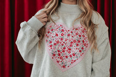 HEART - FLORAL HEARTS + PINK GINGHAM - GREY MOCKNECK